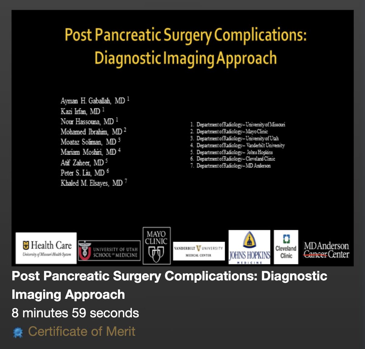 Congrats <a href="/ErickMRemer/">Erick Remer</a> and Peter Liu for the Certificate of Merit on multi-institutional exhibits <a href="/RSNA/">RSNA</a> #RSNA2022 🌟🙌