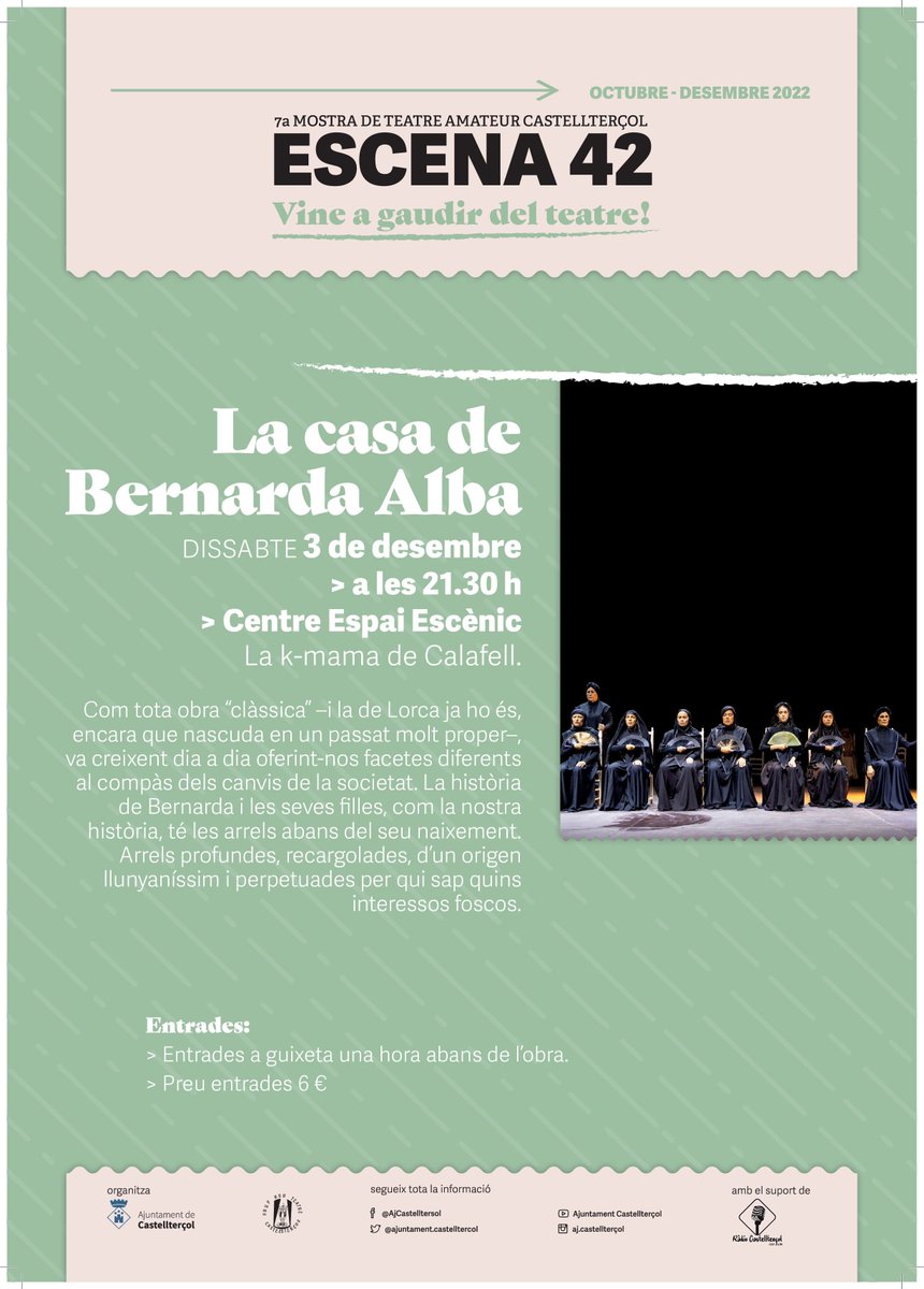 comarcamoianes's tweet photo. Aquest cap de setmana al #Moianès:
➡️ Cromoteràpia en els espais amb Yolanda Vila #CCMoianèsCulturaInquieta a @viulestany - #2des
➡️Jornada de pedra seca a #Granera - #3des
➡️Teatre amb "La Casa de Bernanda Alba" a @AjCastelltersol - #3des
➡️Concert de @joanreig a @AjMoia- #3des https://t.co/KOp1InJ81V