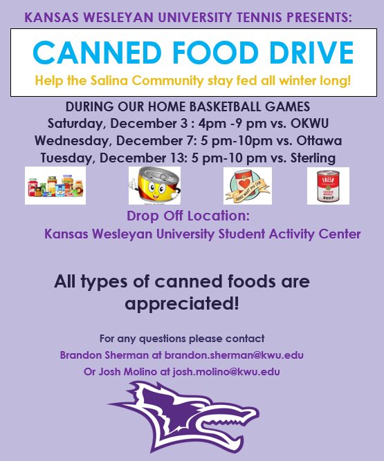 Check it out!!👇👇
KWU Tennis is doing a canned food drive!