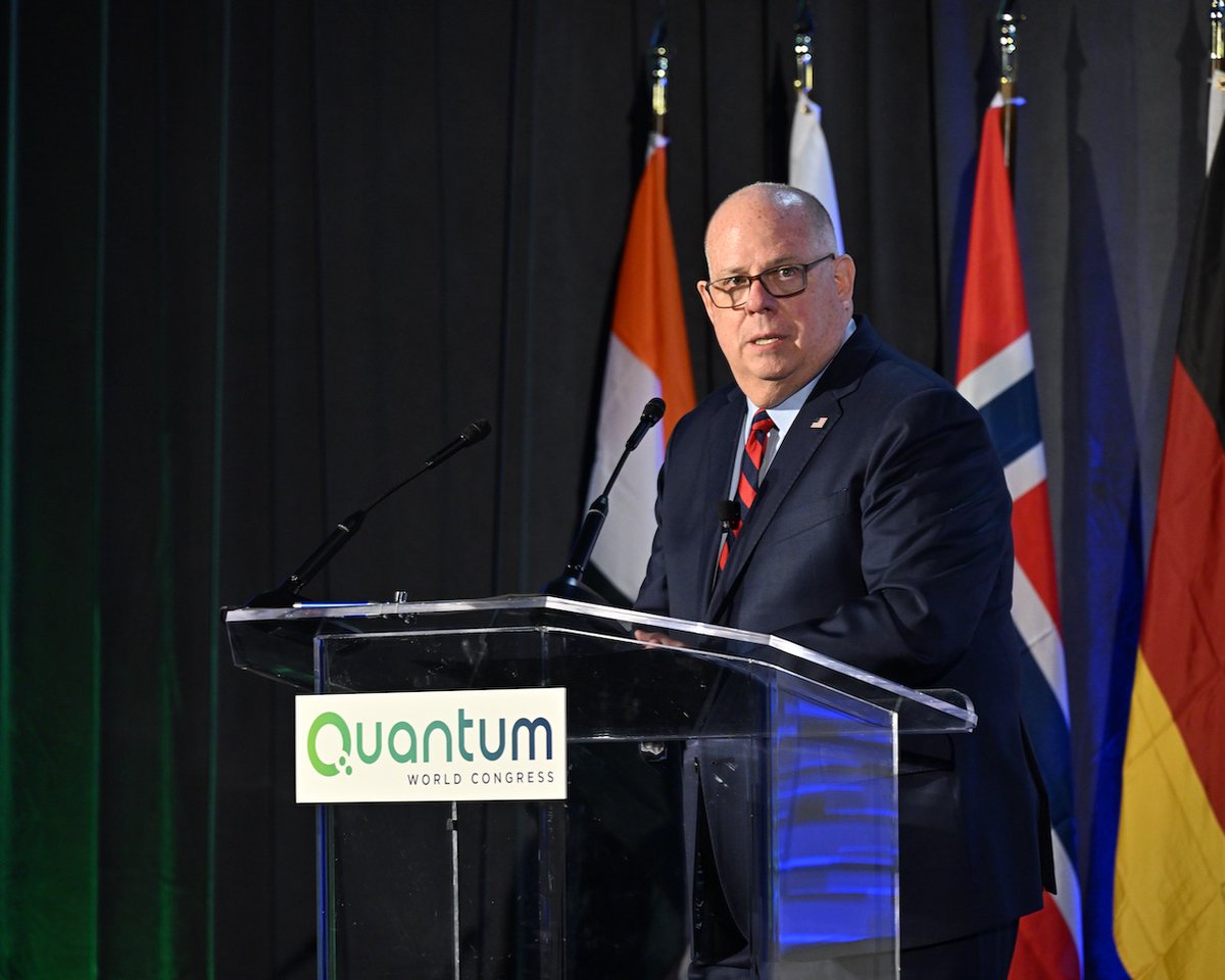GovLarryHogan's tweet photo. Today I addressed the first-ever World Quantum Congress to discuss the many ways Maryland has fostered an unmatched quantum ecosystem to address the economic and security challenges we face. #QWC2022 https://t.co/nu6CZ2tdFl