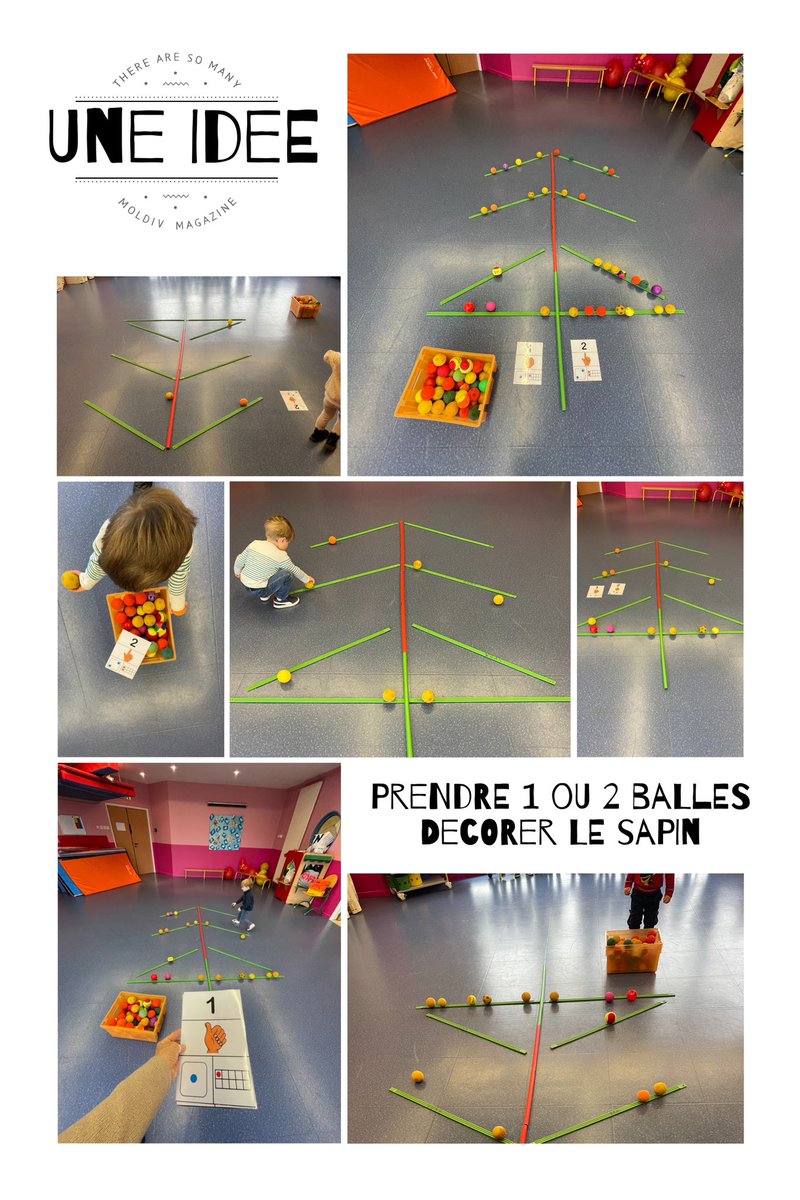 LVive1's tweet photo. @MHMternelle1 #maths #numeration #apprendre en s’amusant . Les enfants sont invités à prendre une ou deux balles dans la caisse selon la carte chiffre et les placer sur le sapin matérialisé au sol ! Une réussite ! Bravo à tous . https://t.co/7Pt4YmT9aw