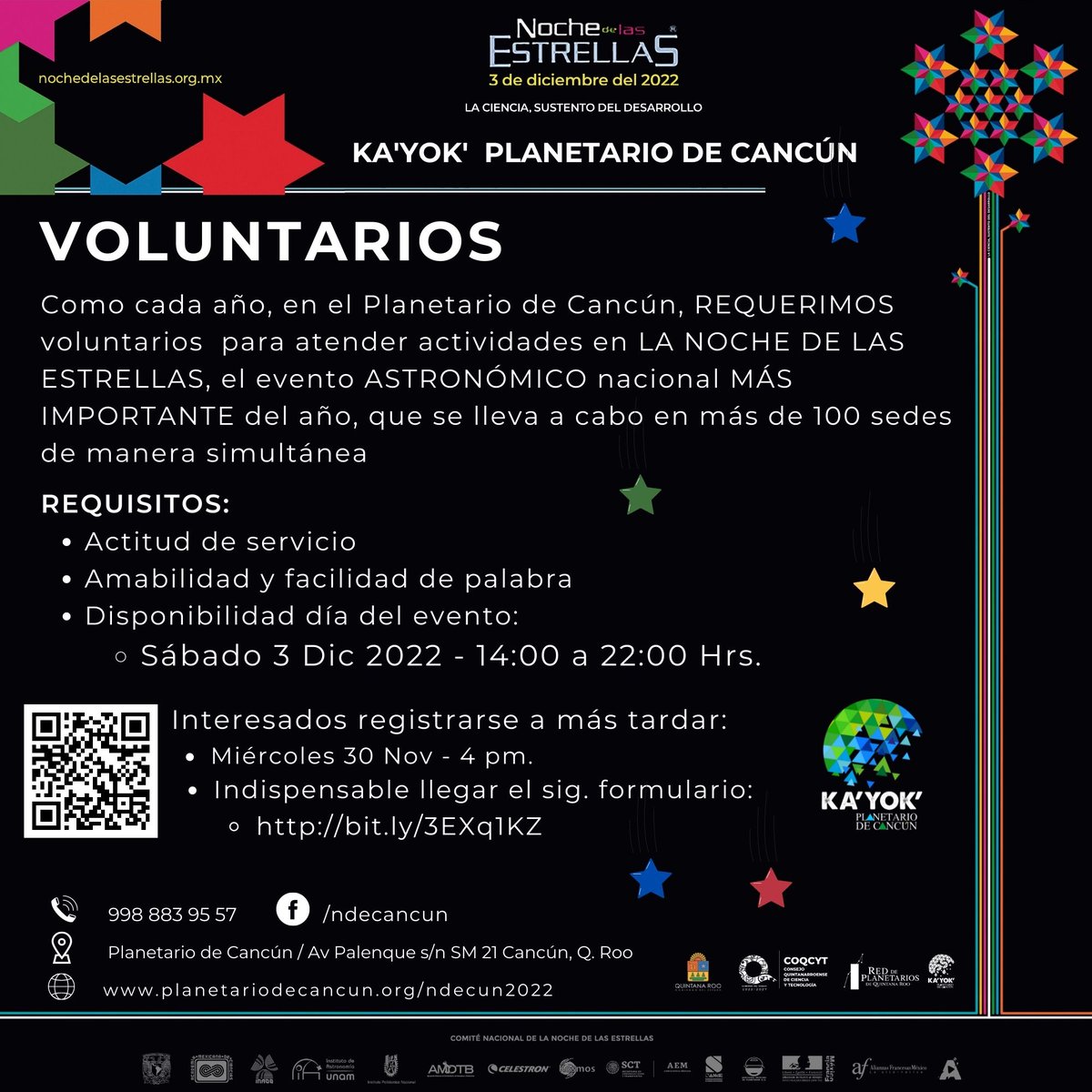 NDECun's tweet photo. ¿Quieres ser Voluntario de la Noche de las Estrellas en el Planetario de Cancún @PlanetarioCun ?
Registrate en: https://t.co/XtEpvV7anD
Más info:
https://t.co/PZqkh28NUc

#KayokContigo un #espacioparatí
#NDE #NDE2022 #Cancún2022 https://t.co/UTWMXzuY5w