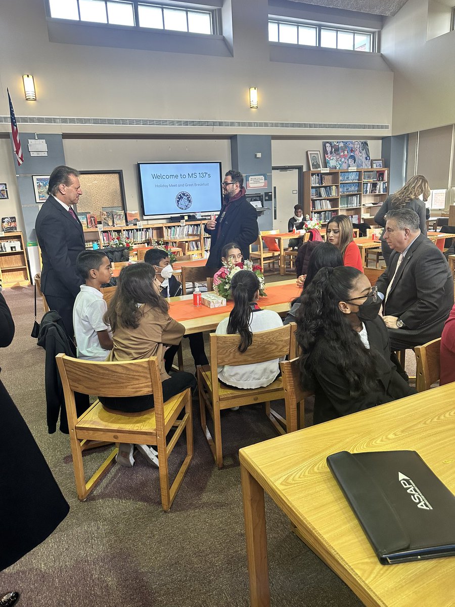 Meeting our local Assemblywoman Rajkumar and Pierre Loiseau from the Queens DA office this morning at our Holiday Meet and Greet was an amazing experience. Grateful to have the support of our local officials. <a href="/JeniferRajkumar/">Jenifer Rajkumar</a> <a href="/MS137Heroes/">MS137Q Heroes</a> <a href="/Principal_Trin/">Pamela Trincado</a> <a href="/D27NYC/">Community School District 27</a>