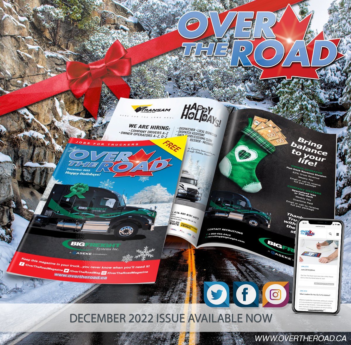 The Over The Road December 2022 issue is now online! ☃️
overtheroad.ca/view-december-…
#overtheroad #otrmagazine #jobsfortruckers #trucking #truckers #truckingcanada #transportation #truckdaily #transport #trucklife #fleetsafety #logistics  #December #Christmas #canadajobs #truckerlife