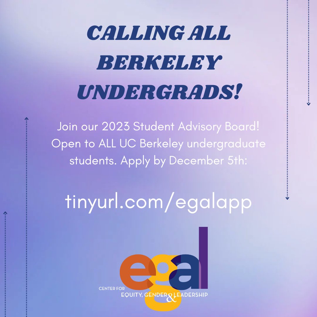 📣 Calling ALL Berkeley Undergraduates: applications for our 2023 Student Advisory Board are open until December 5th at tinyurl.com/egalapp. Help us shape the future of equity and inclusion in business!

#student #application #equityfluentleadership