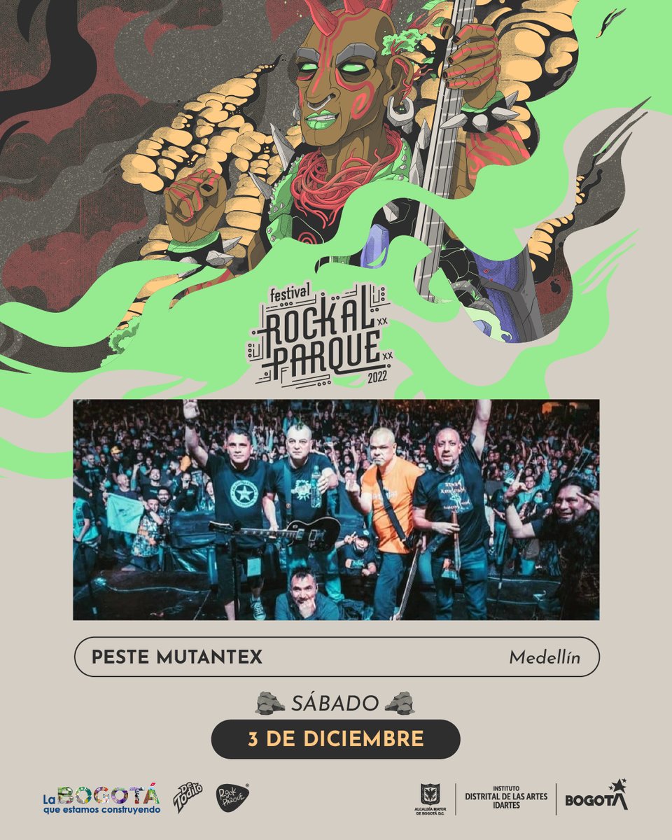 RockalParqueOFICIAL (@rockalparquefes) on Twitter photo Este fin de semana prepárate para la descarga de hardcore punk con las bandas más representativas de varios continentes y del movimiento punk de nuestro país en #RockAlParque2022
@realDISCHARGE, <a href="/LasUltrasonicas/">ultrasónicas</a>, <a href="/Infexionrapunk/">I.R.A. Punk</a> y <a href="/PesteMutantex/">Peste Mutantex</a> 💥🤘🏼😈
👉🏼rockalparque.gov.co/2022/programac… Este fin de semana prepárate para la descarga de hardcore punk con las bandas más representativas de varios continentes y del movimiento punk de nuestro país en #RockAlParque2022
@realDISCHARGE, <a href="/LasUltrasonicas/">ultrasónicas</a>, <a href="/Infexionrapunk/">I.R.A. Punk</a> y <a href="/PesteMutantex/">Peste Mutantex</a> 💥🤘🏼😈
👉🏼rockalparque.gov.co/2022/programac…