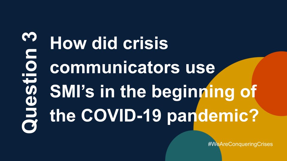 CallanSarfert's tweet photo. Question 3/6: How did crisis communicators use SMI's in the beginning of the COVID-19 pandemic? #weareconqueringcrises @lashondaeaddy https://t.co/kToHNyXvLW