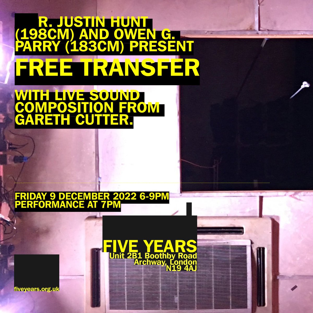 Next Friday join R Justin Hunt, Gareth Cutter and me for FREE TRANSFER - an evening of sound and performance at <a href="/Fiveyearslondon/">Five Years</a> 🎂 “Shuttle across the horizontal zone”. 6-9pm. Free entry. More info fiveyears.org.uk