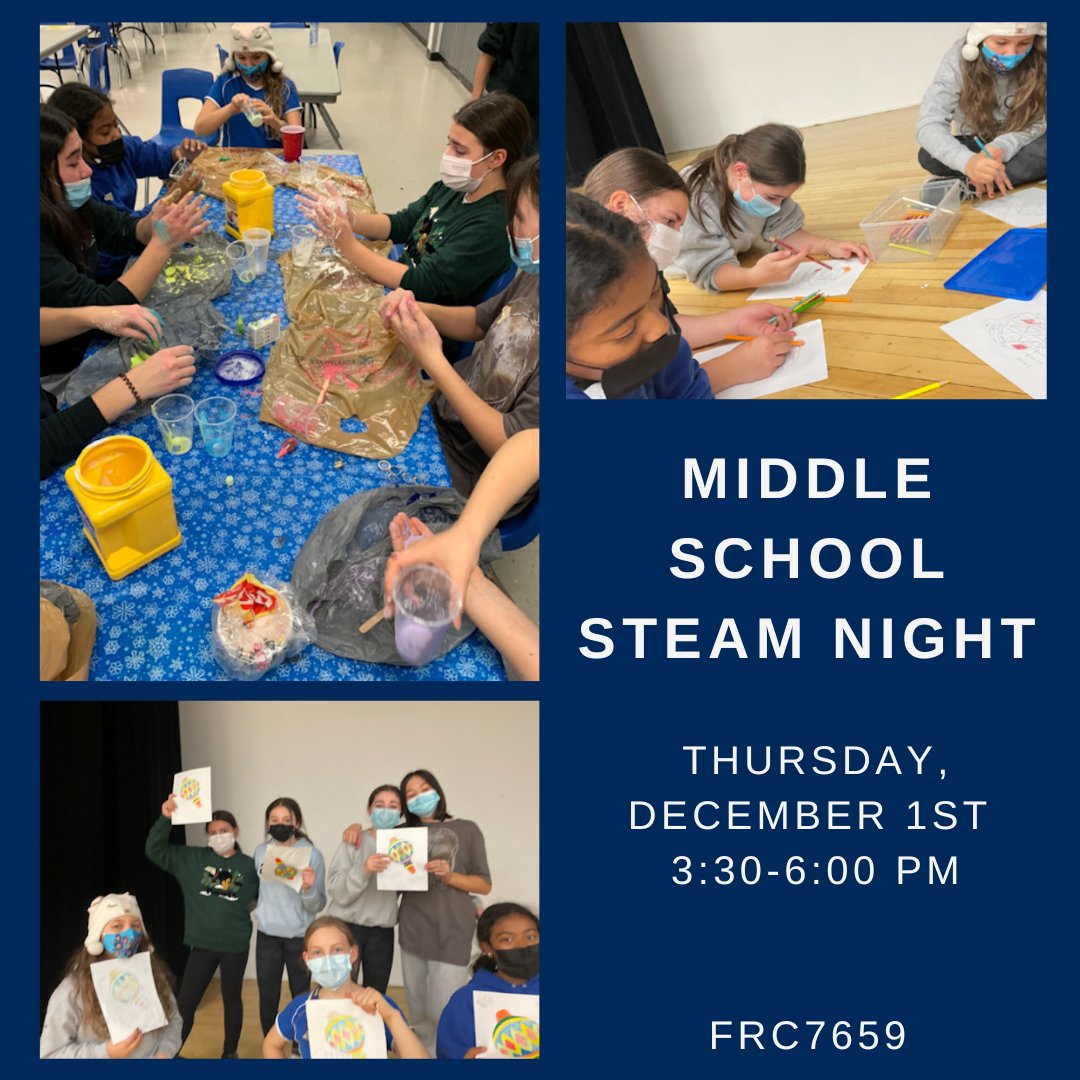 Tonight is STEAM night, hosted by HNMCS Senior Robotics. Excited to have our Middle School students join for a night of fun, learning, and SCIENCE!