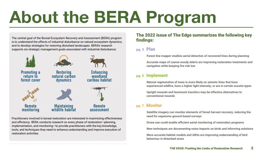 We are excited to share the first edition of The Edge: A synthesis of the <a href="/BeraProject/">BERA_Project</a> research. Follow the link to learn more about how we are planning, implementing, and monitoring the restoration of industrial disturbances in Alberta! beraproject.org/wp-content/upl…