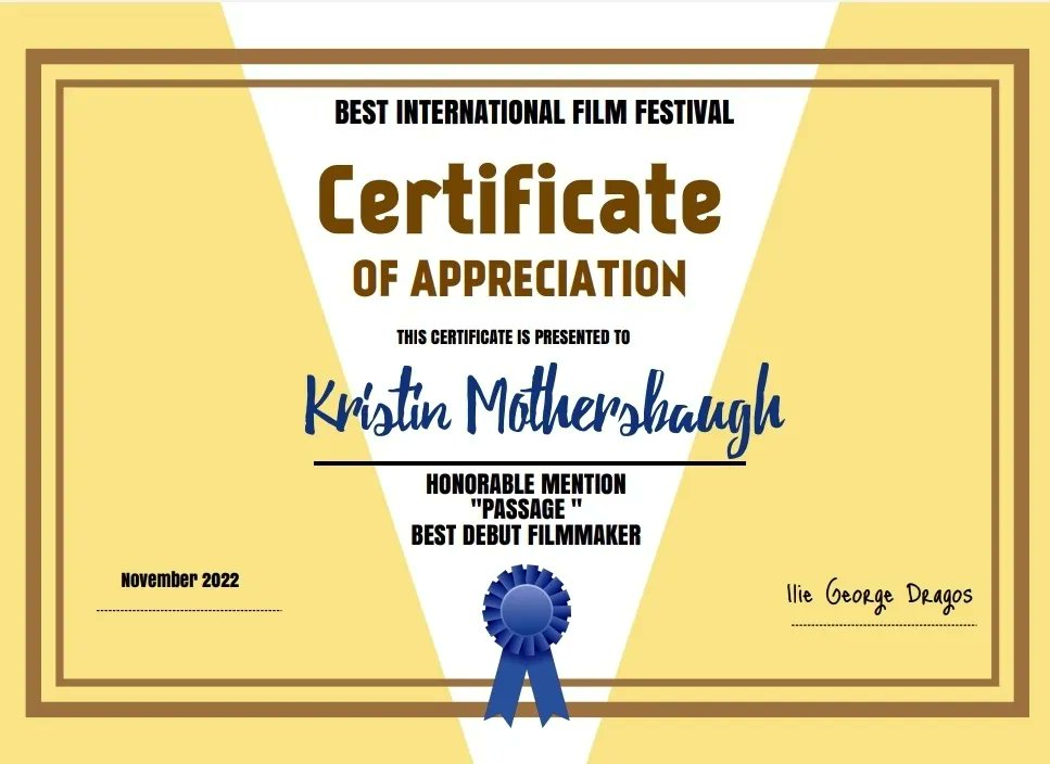 Thanks to the #bestinternationalfilmfestival for 'Passage' scoring its 2nd win for Best Debut Filmmaker Honorable Mention. I'm super grateful! Here is the official laurel and certificate.

#passage
#passagethefilm 
#passagefilm 
#adventurineentertainment 
#awardwinningfilm