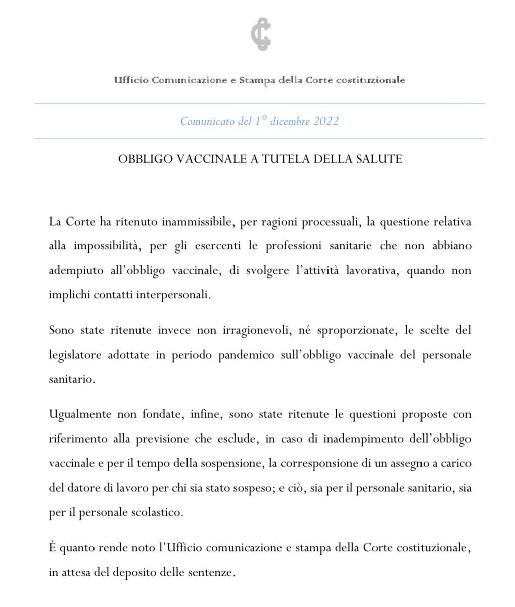 ultimora_pol's tweet photo. Vaccino obbligatorio, la sentenza della Corte Costituzionale

@ultimora_pol https://t.co/4f4kAKqT0y
