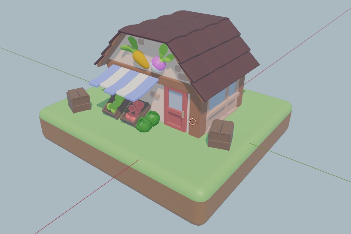 ThinMatrix's tweet image. Working on some models for the new town area, where you'll go to sell your harvested crops and buy more equipment for your farm. #gameart #indiegame
