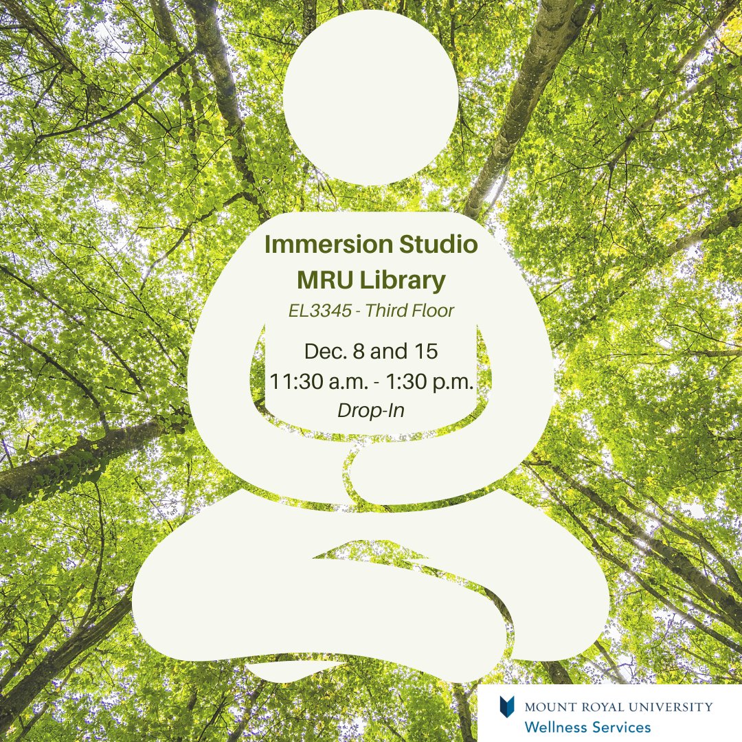 Take a break from exams to relax in a 360° mindfulness experience, including forest and ocean scenes. 

No registration needed; come drop-in to the Immersion Studio (EL3345) on the third floor of Riddell Library!
