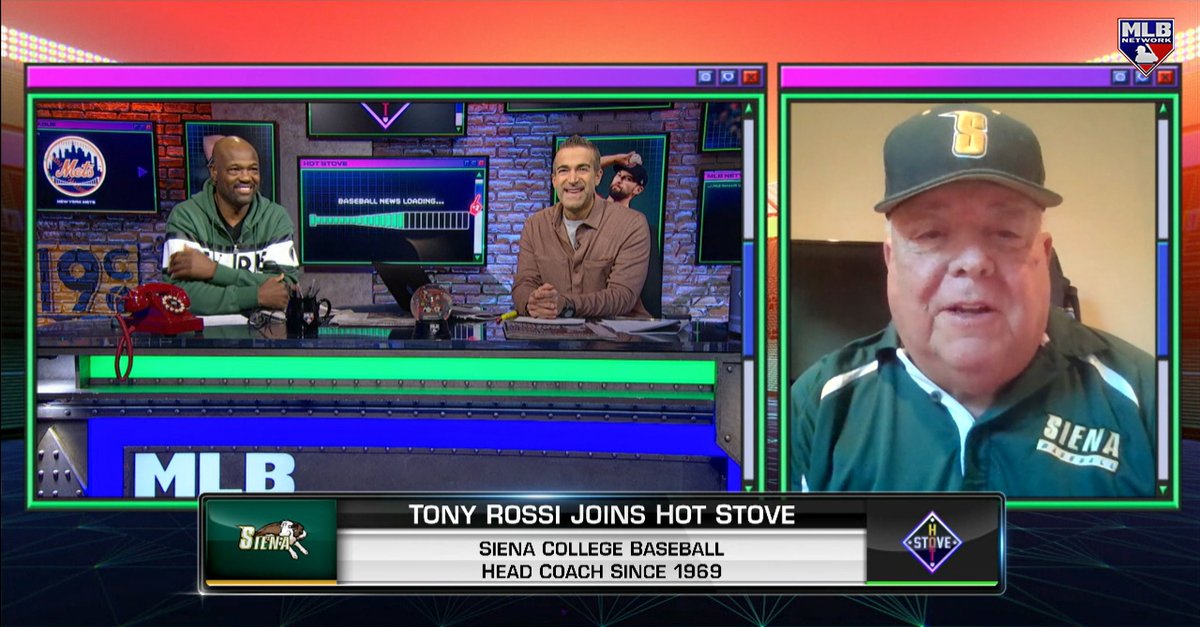 Siena Baseball (@sienabaseball) on Twitter photo 📺 ICYMI
Head coach Tony Rossi joined Matt Vasgersian, Harold Reynolds, and <a href="/jonmorosi/">Jon Morosi</a> on #MLBNHotStove this morning on <a href="/MLBNetwork/">MLB Network</a> to discuss his legendary 53-year career leading the #SienaSaints
WATCH ➡️ bit.ly/3ueyS4S
#MarchOn | #MAACBaseball | #NCAABaseball 📺 ICYMI
Head coach Tony Rossi joined Matt Vasgersian, Harold Reynolds, and <a href="/jonmorosi/">Jon Morosi</a> on #MLBNHotStove this morning on <a href="/MLBNetwork/">MLB Network</a> to discuss his legendary 53-year career leading the #SienaSaints
WATCH ➡️ bit.ly/3ueyS4S
#MarchOn | #MAACBaseball | #NCAABaseball