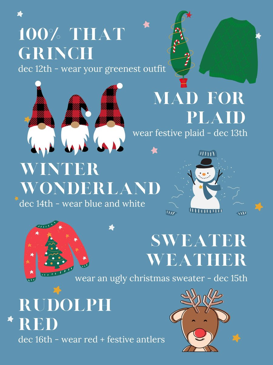 Happy December! ❄️ Winter break is coming! Celebrate the countdown to winter break by dressing up from December 5th to 16th with these dress up days! #NTHCinspire #LearnerLeadershipCouncil