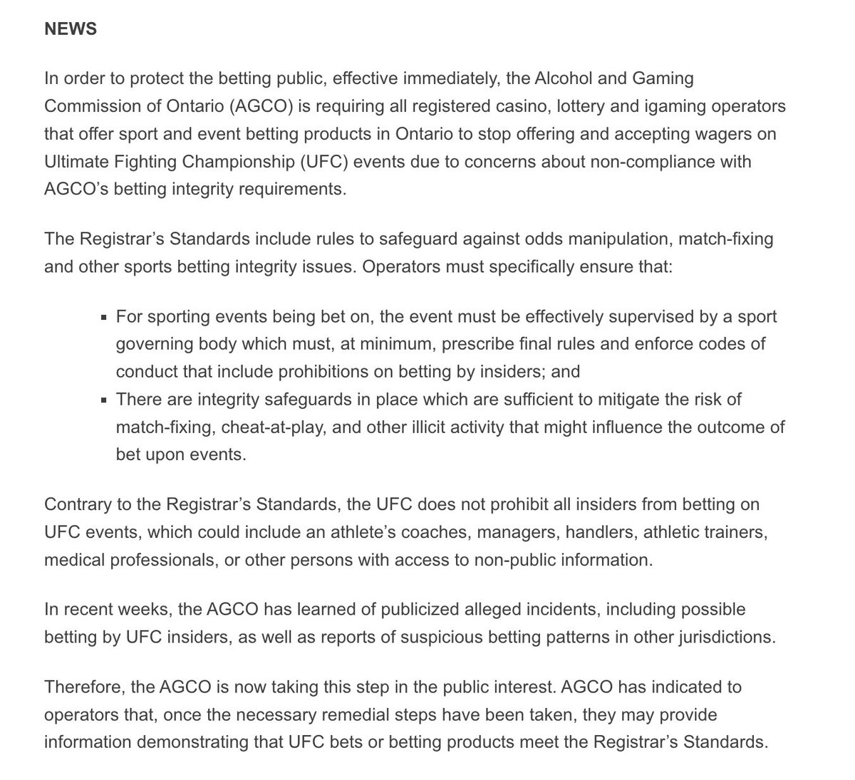 The MMA Media on Twitter "🚨 The Ontario Alcohol and Gaming Commission