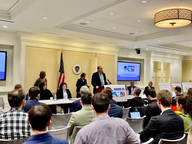 JamieEldridgeMA's tweet photo. Today’s #highered4all presser of @MTAGrassroots, @AFTMass, #UMass, community college, student & business leaders was truly energizing, w/ memories of #PROMISEAct rally 4 years ago! Now is the moment for #maleg & Governor to transform public higher ed & vocational school systems! https://t.co/Z8EgKQXcrc