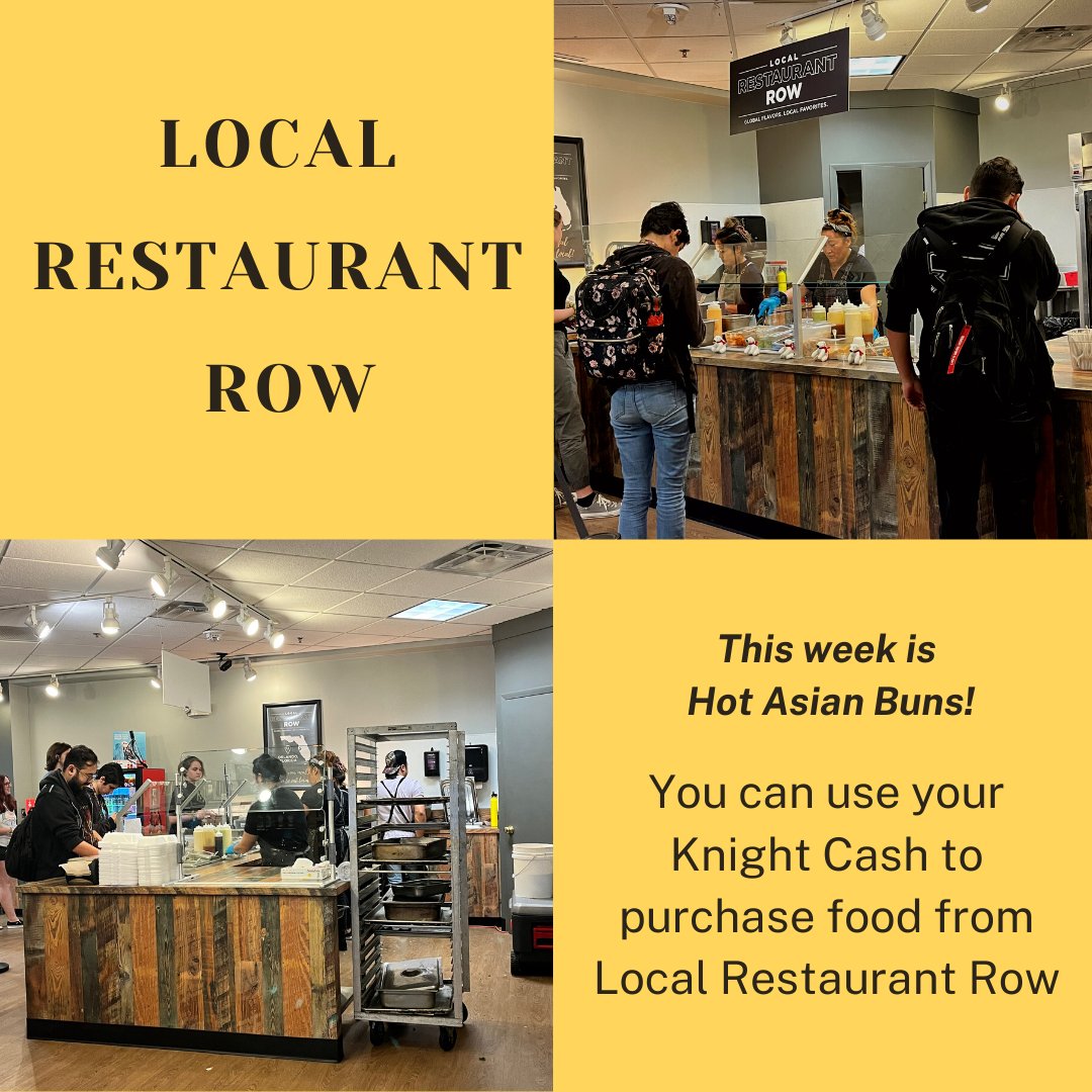 Check out the Dining Services Instagram (@ucfdining) or the Student Union Instagram (<a href="/ucfsu/">UCF Student Union</a>) to learn which local restaurants are coming each week