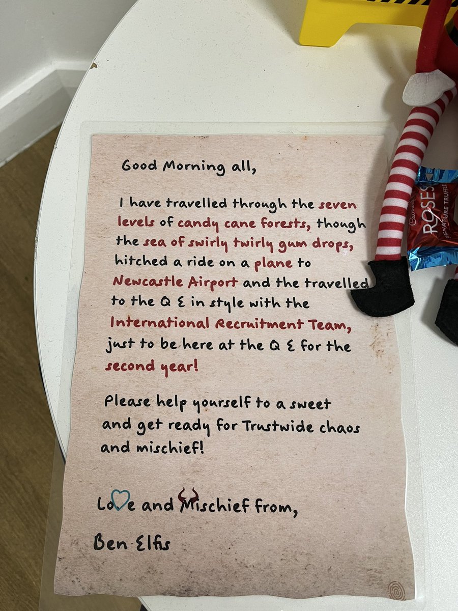 Melanie_Sxx's tweet photo. Meet Ben Elfis. Elf mania has hit our Trust. It’s an amazing initiative to boost staff wellbeing and morale. I can’t wait to see what he gets up to next @Michelle_Rxx @ebonycolledge_ @Gateshead_NHS #nhself #nhselfontheshelf #staffwellbeing #executiveElf #1stDecember https://t.co/gY44d5uW96