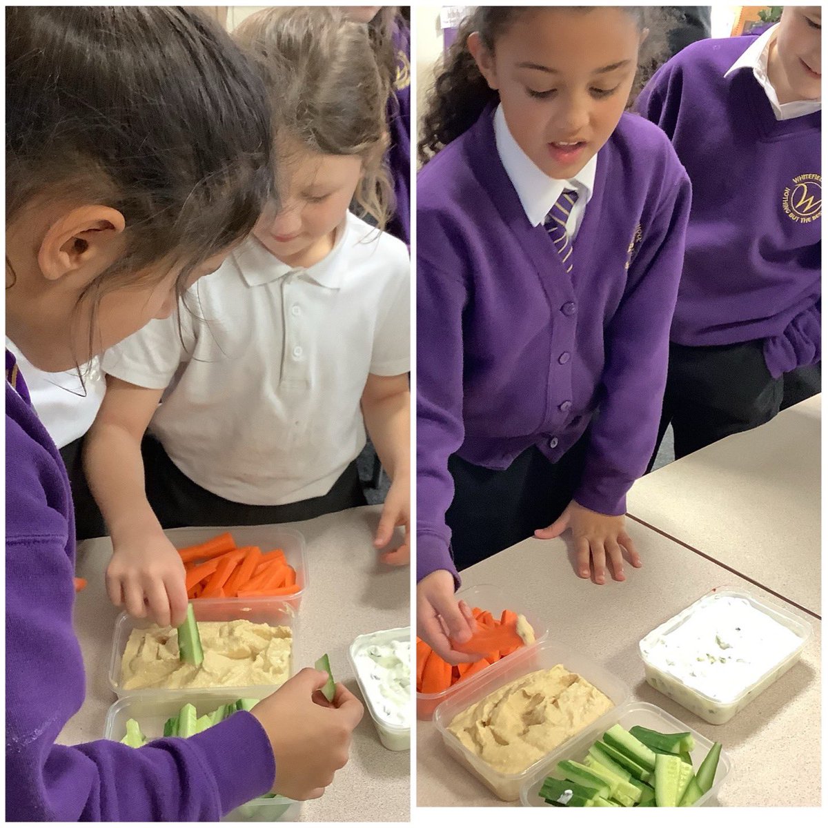 Our visitor from <a href="/Chartwells_UK/">Chartwells Schools</a> taught us all about healthy eating. He showed us how easy it is to eat healthily by making hummus and tzatziki dip 😍