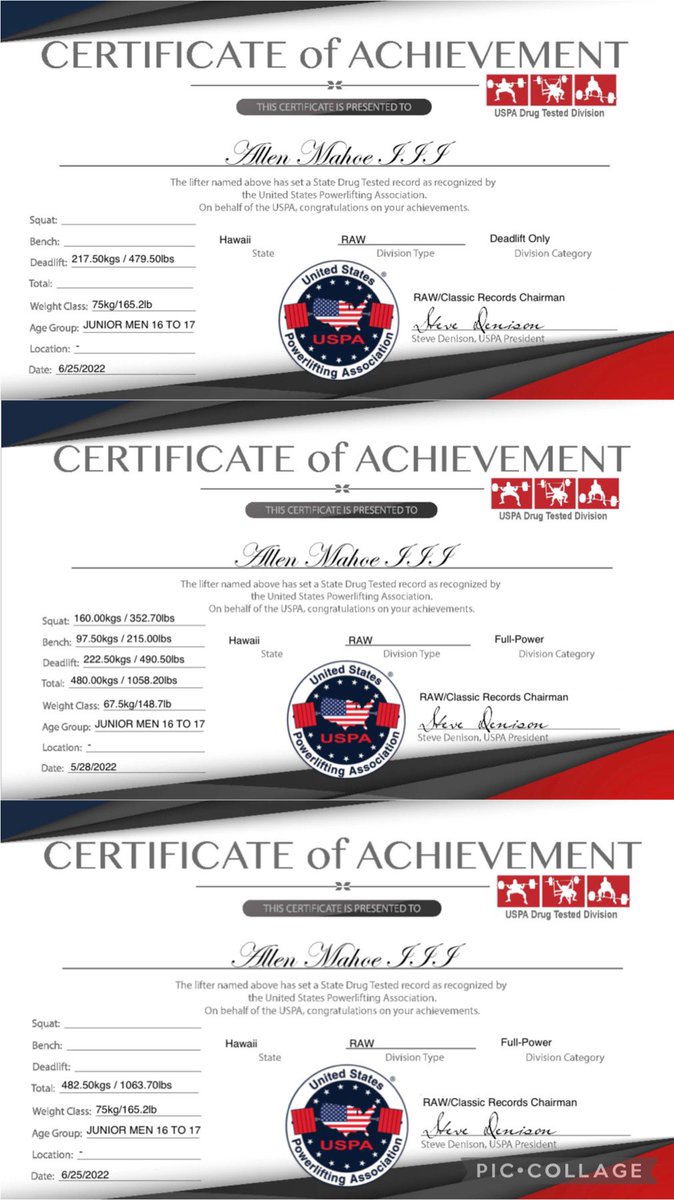mahoe2023's tweet photo. USPA State Powerlifting Records
Currently holding 11.
2nd at 2022 USPA DT Nationals.
Qualified for 2023 drug tested Nationals.
#uspapower https://t.co/ObfQNxKZ7Y