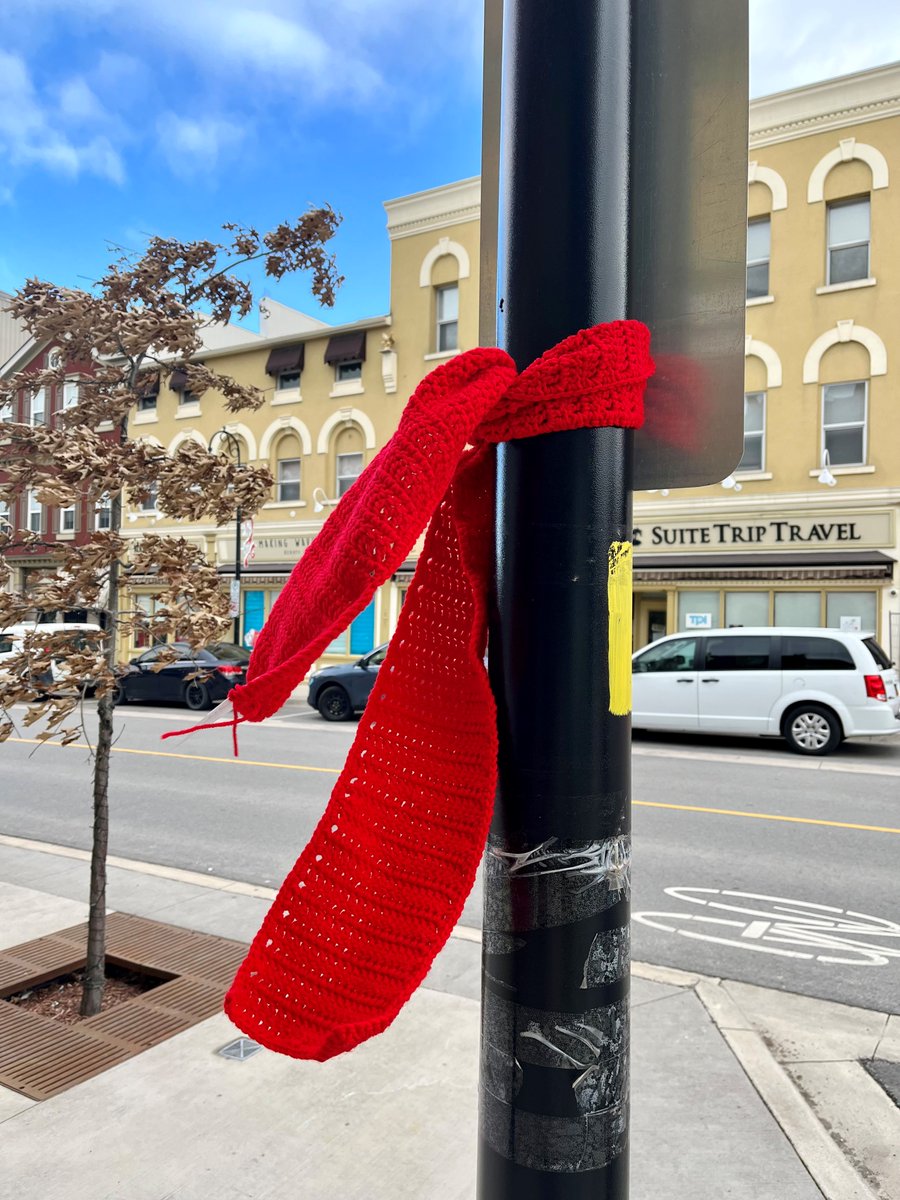 The red scarf is a larger symbol that represents the red ribbon, an international symbol of HIV/AIDS Awareness. We currently have some red scarves hanging in downtown #ThoroldON as part of the #RedScarfNiagara Project.
If you stumble upon a scarf today, please consider: