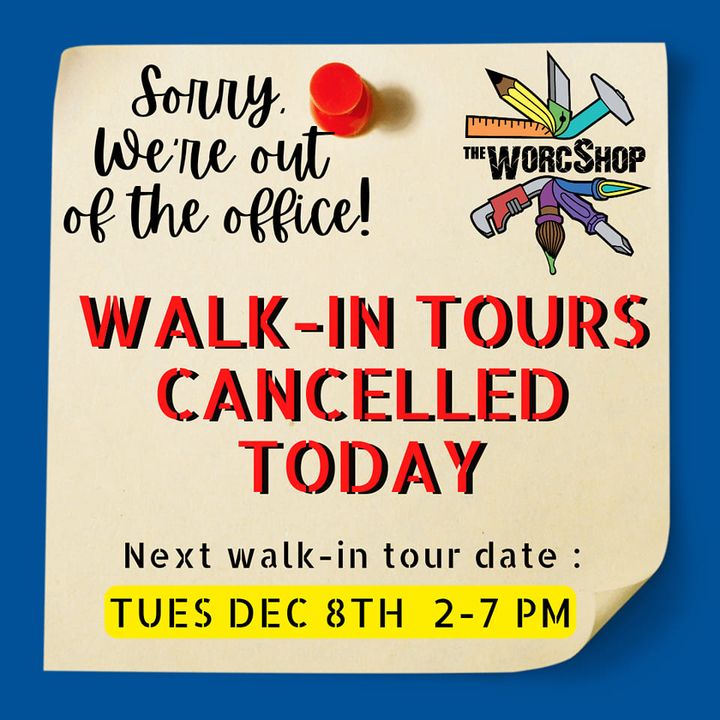Something came up!  Our OFFICE IS CLOSED &amp; OPEN TOUR HOURS ARE CANCELLED for today 
But you can schedule a time to visit by filling out this quick tour request form! 
forms.gle/RgcntTM1GqZs1x…  

**note** The facility is still accessible to our members who have paid for access.