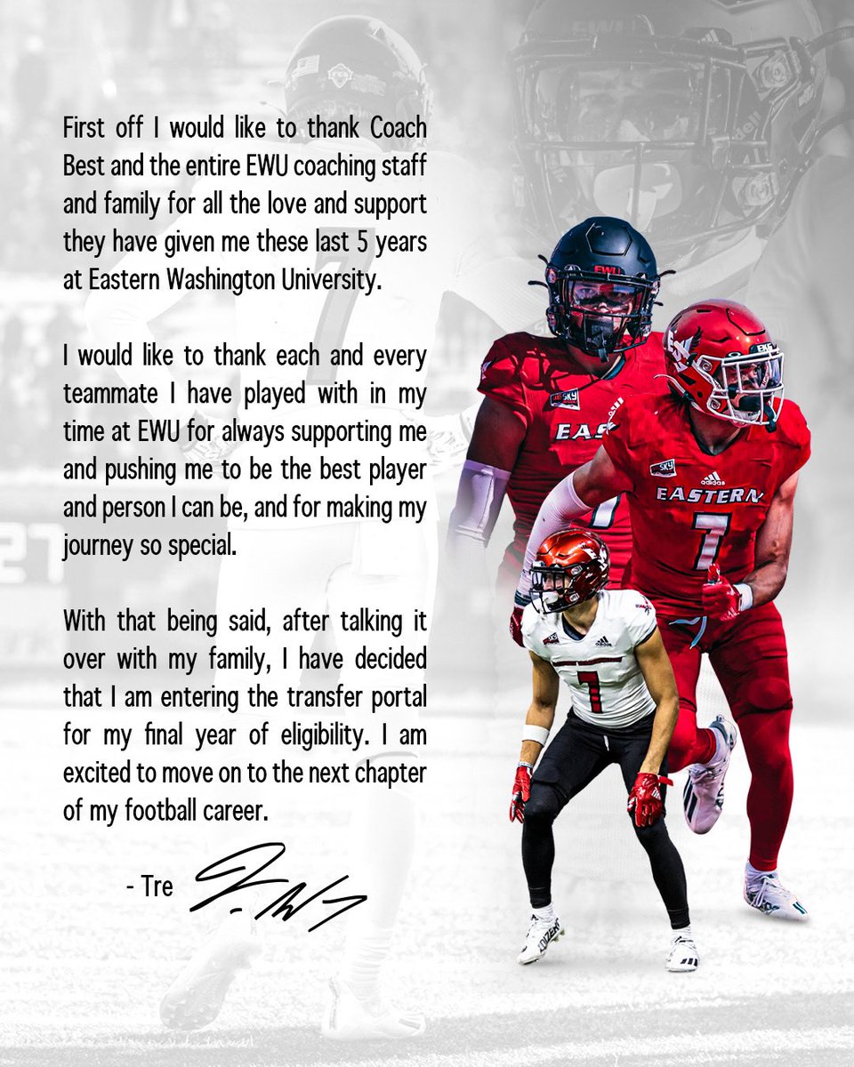 I will be entering the transfer portal as a grad transfer with 1 year of eligibility remaining. Very excited for the future!