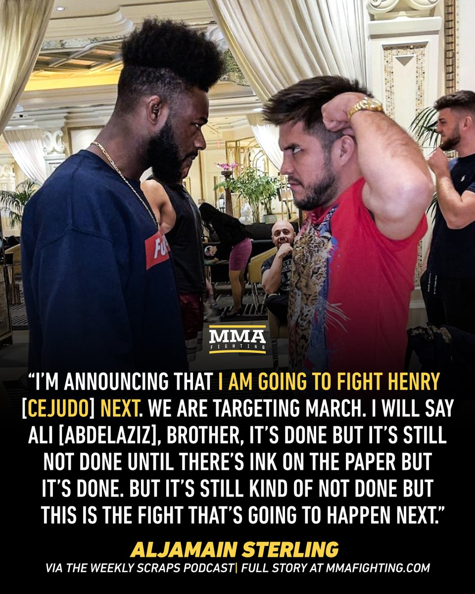 MMAFighting's tweet photo. Aljamain Sterling says Henry Cejudo will be his next fight 👀

📰 https://t.co/2FIoqNlD3z https://t.co/3A1zpA37AT
