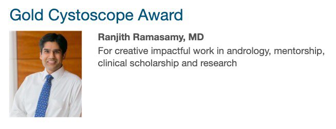 Could not be happier for @ranjithramamd, all time great mentor and SO deserving of the AUA gold cystoscope award!! 🐐🙌🏿