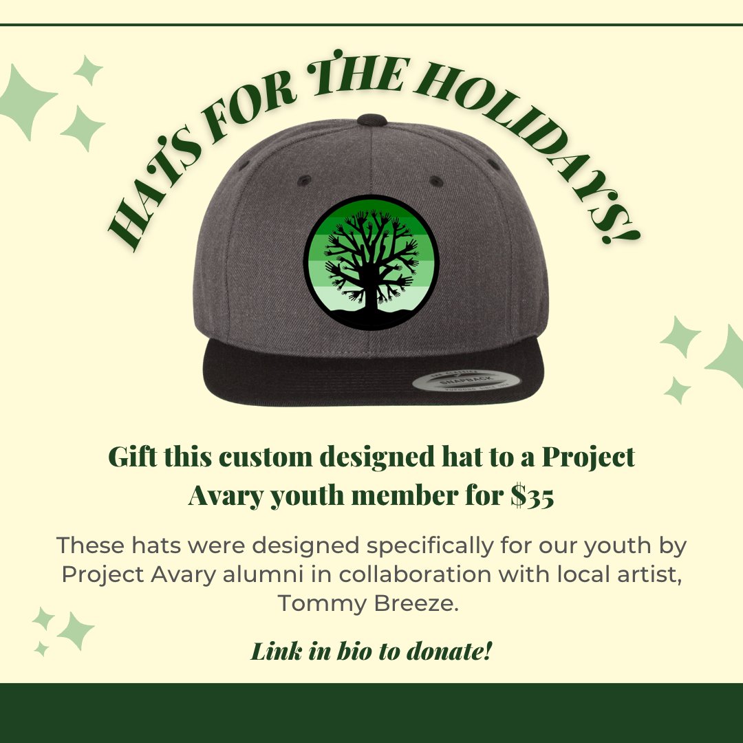 Looking for a way to give back this holiday season? These incredible hats were designed by Avary alum in collaboration with local artist Tommy Breeze as a special keepsake gift for our youth. Every $35 donated gifts one child a hat. 
Visit projectavary.org/holidaygifts to donate today!