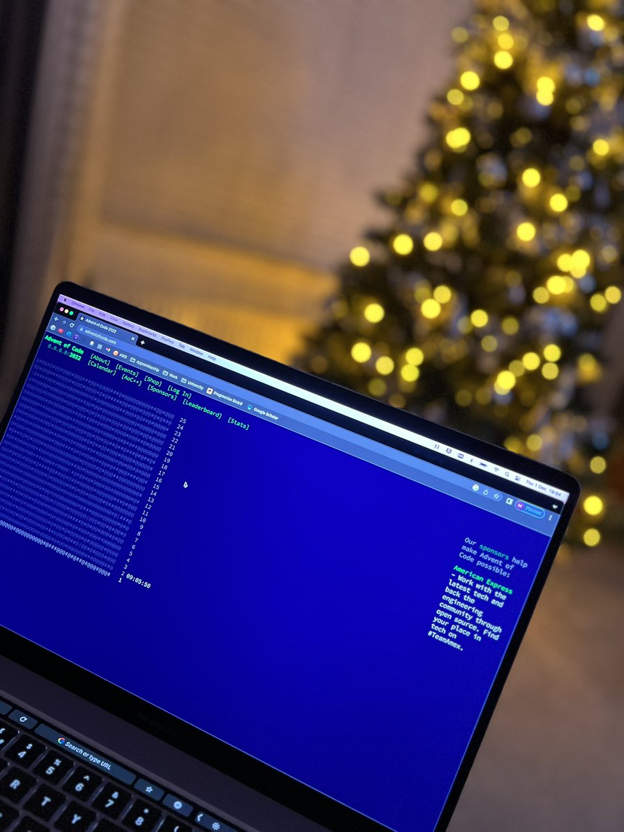 It’s that time of the year again ✨
Tree is up and I’m about to start Advent of Code 2022 💻
I’m hoping I can stick to it this time😅 
#AdventOfCode