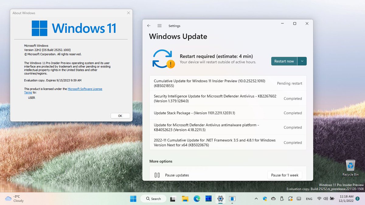 WZorNET's tweet photo. 😹📣UPDATE 12/1/22 #WindowsInsiderTeam rolls out #CumulativeUpdate #KB5021855 for Windows 11 Dev, OS Build /25252.1010.rs_prerelease_flt.221120-1545/ in the #DevChannel, #ActiveDevelopmentBranch⚗️ https://t.co/9rNBEj1mo0
⚡️😼👉This update designed to test our servicing pipeline🚧 https://t.co/8FadjCkWlR