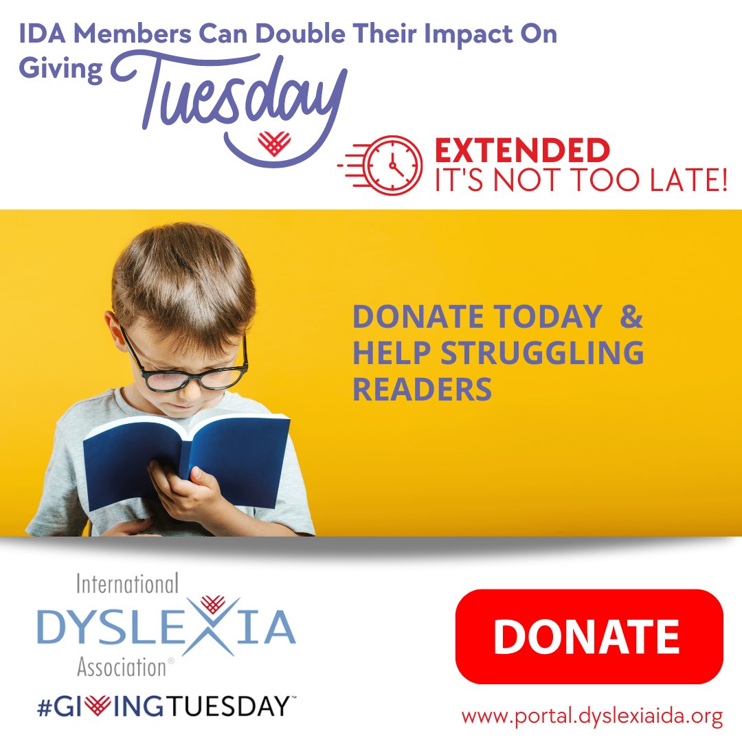DyslexiaIDA's tweet photo. Struggling readers STILL need our help. So we've EXTENDED #GivingTuesday - Until Everyone Can Read! It's not too late! Give Today at https://t.co/ljyt5ryhTU #GivingTuesday #dyslexia #IamIDA https://t.co/IcdiSoWZ3d