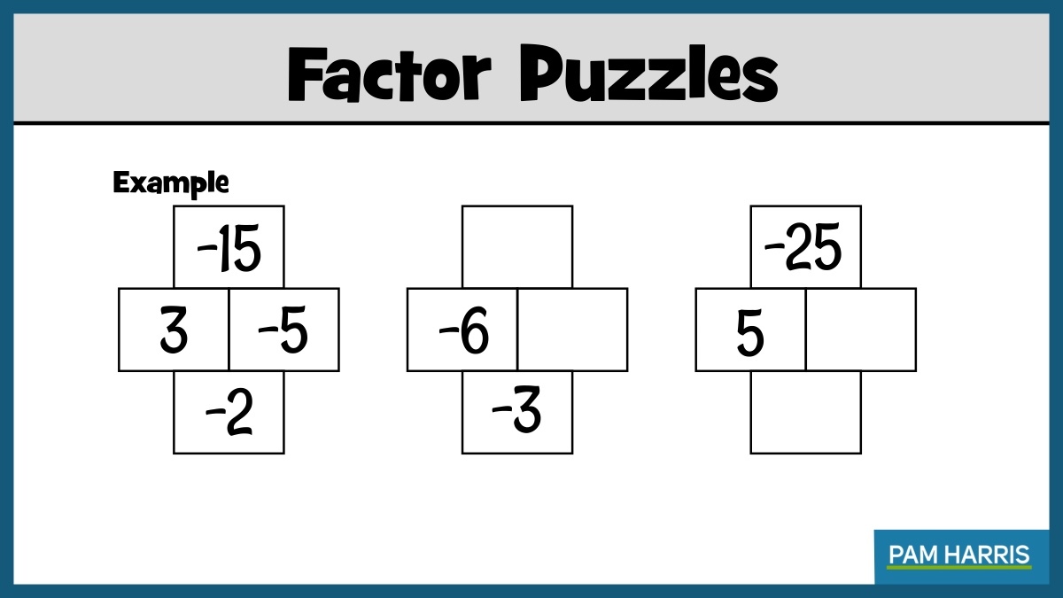 Factor Puzzles!
Any student who is learning multiplication and integers is ready for these. Every algebra teacher everywhere wishes students were playing this game A LOT.

 #MTBoS #ITeachMath #MathIsFigureOutAble #Elemmathchat #MSmathchat #HSmathchat #MathStratChat