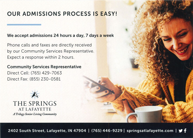 S_Lafayette's tweet photo. Did you know that we can take admissions 24 hours a day, 7 days a week? Call our Customer Service Specialist today at 765.429.7063 for more information! https://t.co/sI7njVXWQ1