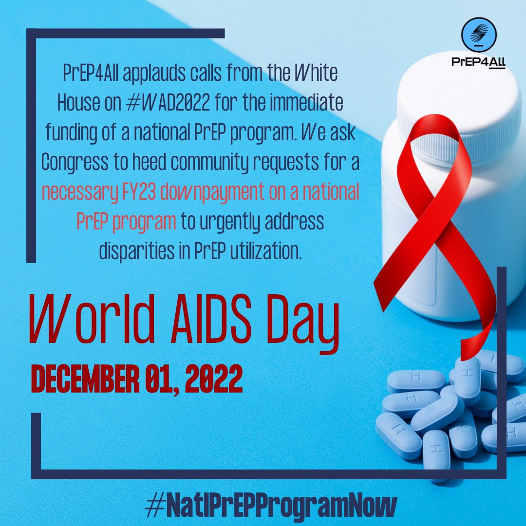 PrEP4AllNow's tweet image. #WAD2022 PrEP is a critical HIV prevention medication that can help the U.S. meet its bipartisan goal of ending the domestic HIV epidemic while ending notable disparities in PrEP access. This #WorldAIDSDay, we call on Congress to fund a National PrEP Program! #NatlPrEPProgramNow