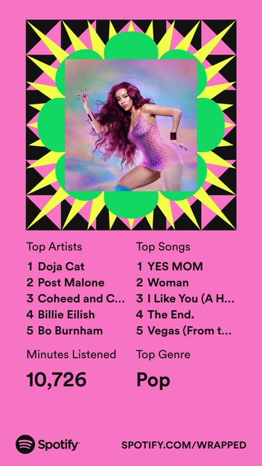 Doja taking the cake 2nd year in a row ? show me your Spotify Wrapped! https://t.co/jmXk7A7AgQ