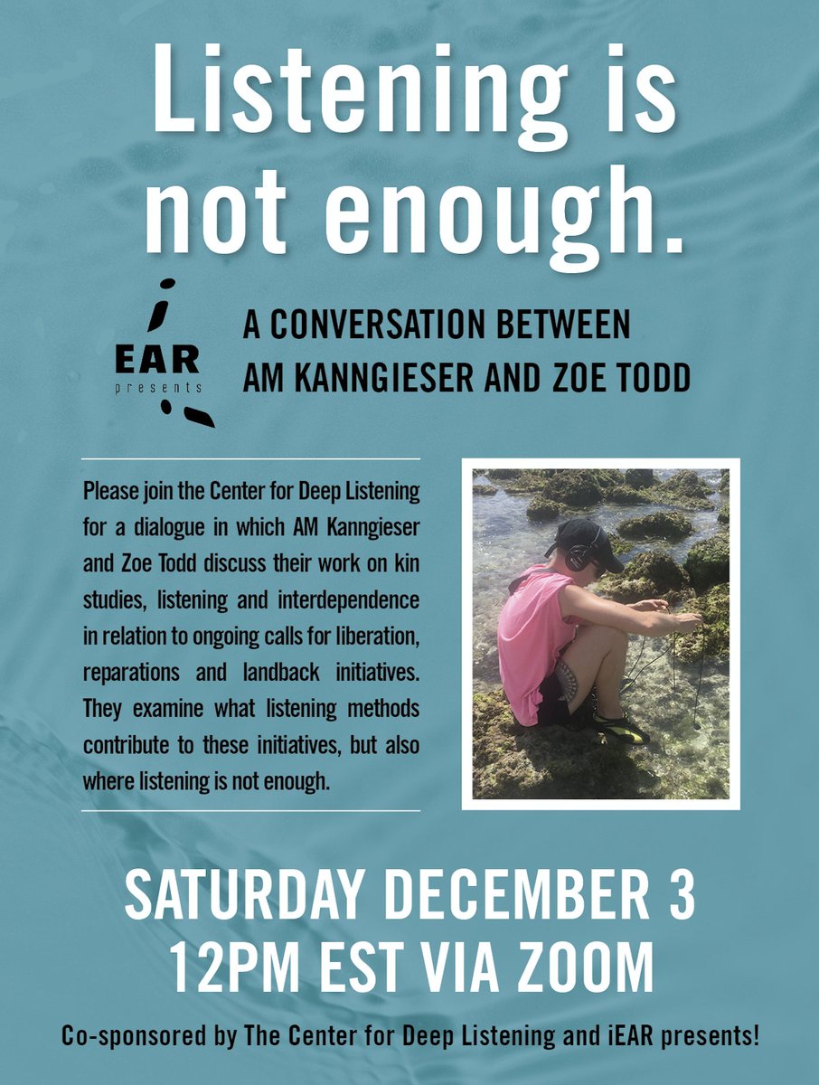 CenterforDL's tweet photo. Please join us for a conversation between @geotransversals and @ZoeSTodd, discussing their work on kin studies, listening and interdependence in relation to ongoing calls for liberation, reparations and landback initiatives.
Sat, Dec 3, 12pm EST
https://t.co/xLOvvCH4ox https://t.co/nnQE5tO7av