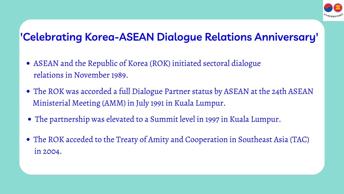 Marie76998's tweet photo. 'Celebrating Korea-ASEAN Dialogue Relations Anniversary'
#2022KAOS #koreaaseanonlinesupporters #한아세안온라인서포터즈 #주아세안대표부 #rokmissiontoasean
#asean_korea #korasean https://t.co/DpAVed9p8C