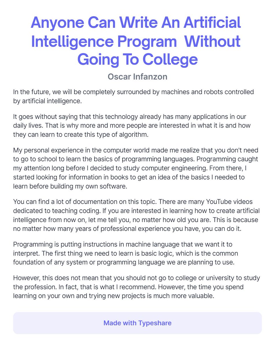 oscarig2000's tweet photo. Anyone Can Write An Artificial Intelligence Program  Without Going To College

#20430challenge with @_carlosg3 @YuliiaOhol @GhostPokeGen https://t.co/0VKGOK62lD