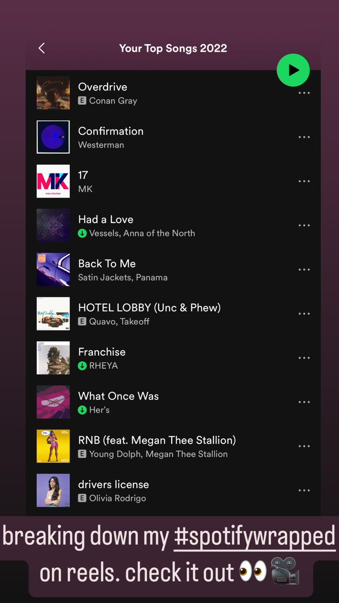 i feel like unless you listen to something nonstop, #spotify just cherry picks songs you’ve listened to over the years and throws them together on a “most listened to” playlist. like i haven’t listened to drivers license since 2021. come on