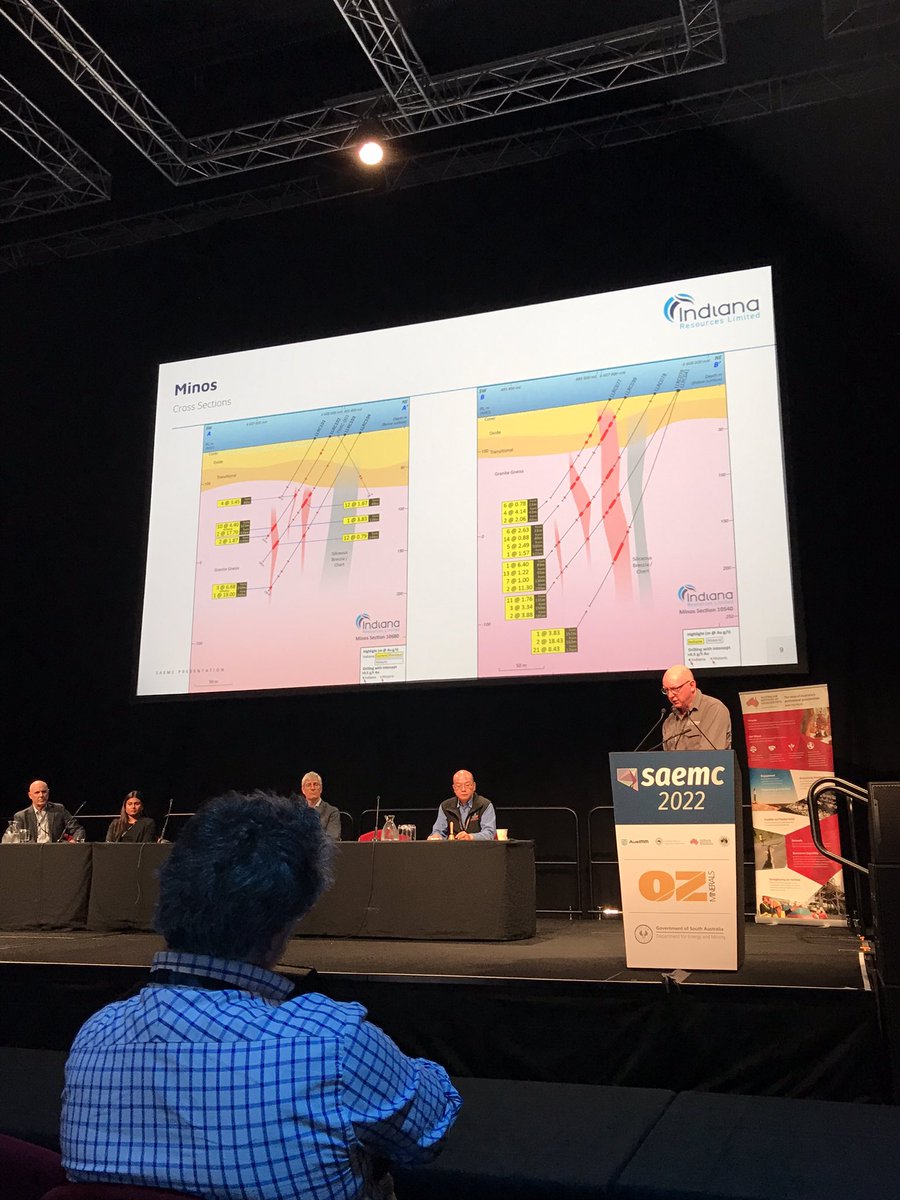 anna_chica's tweet photo. David Ward of Indiana Resources throws us into Greek mythology with the Minos prospect at Lake Labyrinth - super interesting gold mineralization oblique to the shear zone, some good geological questions to pursue! Interesting to see the supergene enrichment. @_SAEMC #SAEMC22 https://t.co/N3sTYUUuTb