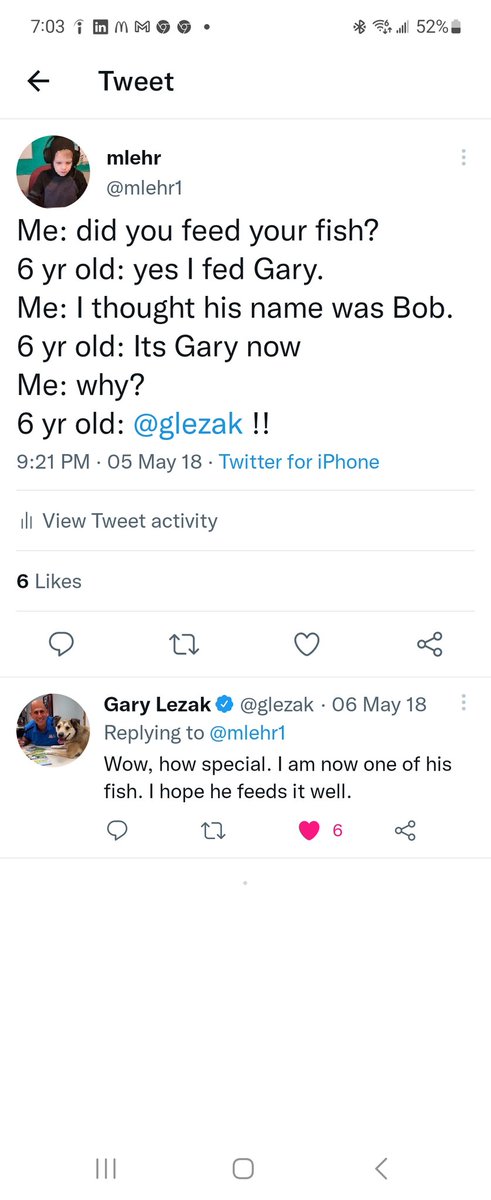 That time my son changed the name of his goldfish to Gary Lezak. Good luck in your new adventures! <a href="/glezak/">Gary Lezak</a>