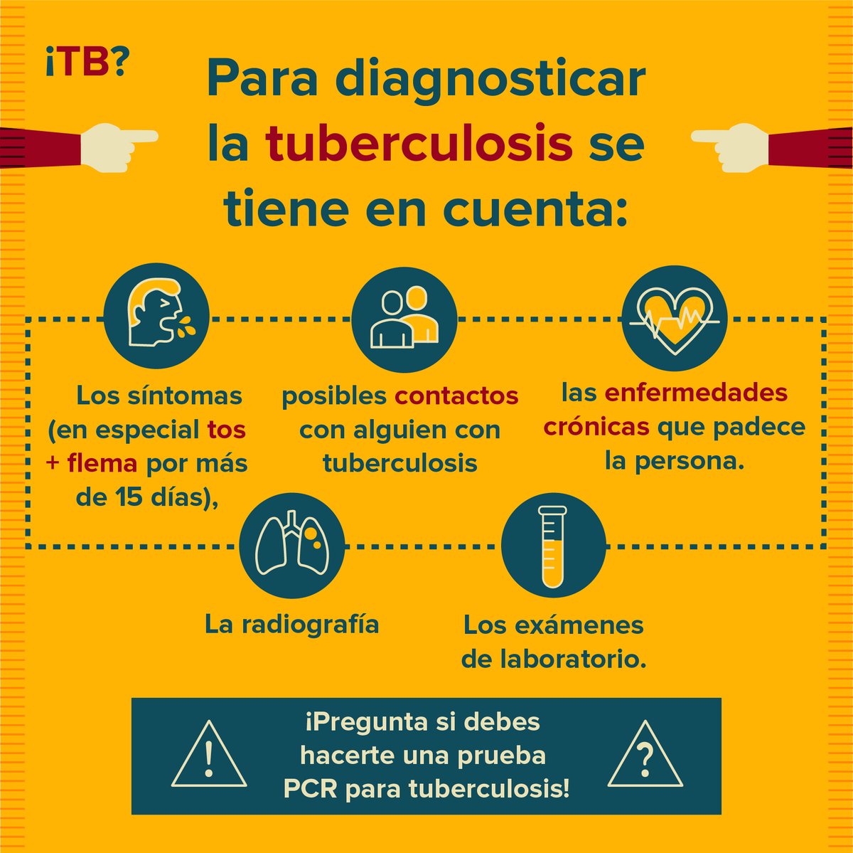 Diagnosticotb's tweet photo. ¿Mantienes contacto con una persona con tuberculosis, y presentas tos + flema por más de 15 días?
Puedes ser elegible para una prueba PCR para tuberculosis.
#EndTB #tuberculosis #tuberculosistreatment https://t.co/ObUMPIWQxZ