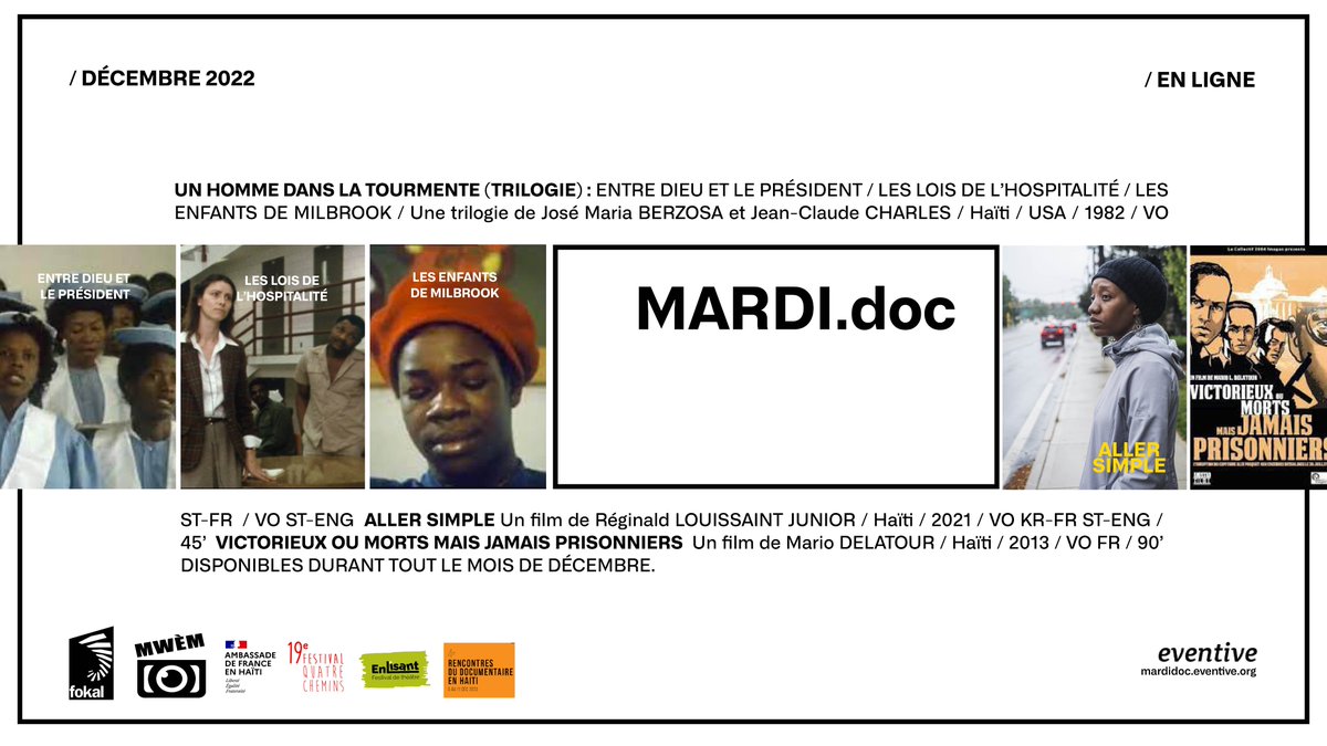 Découvrez la programmation de décembre des MARDI.doc ! Disponible partout dans le monde gratuitement du 1er au 31 décembre 2022 : watch.eventive.org/mardidoc