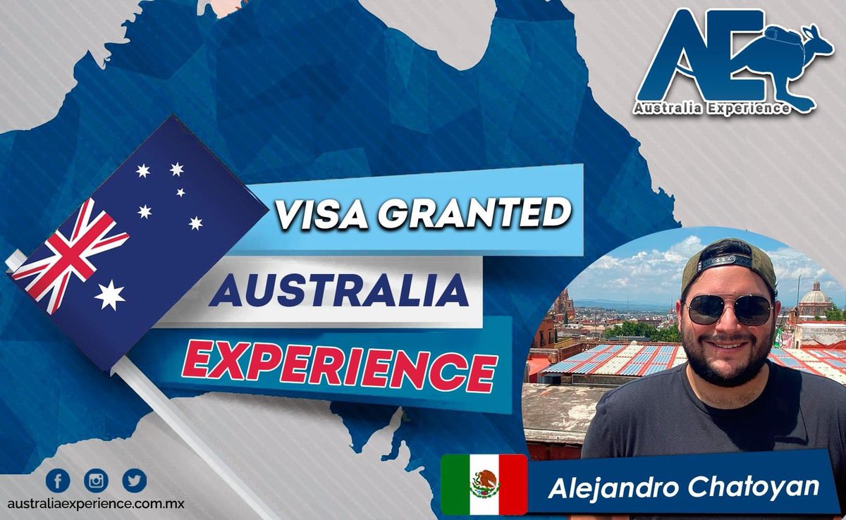 AustraliaExperi's tweet photo. ¡Felicidades Alejandro!

#Australia te espera... ¡#VISA GRANTED!

¡A preparar maletas, a partir de hoy puedes volar a Australia!, ¡Nos vemos pronto en la tierra de los #Canguros y los #Koalas!

Buen viaje! 🇲🇽🛫🛬🇦🇺🌊🏄🏽‍♀️🐨🦘 https://t.co/8aIJqBM3uo