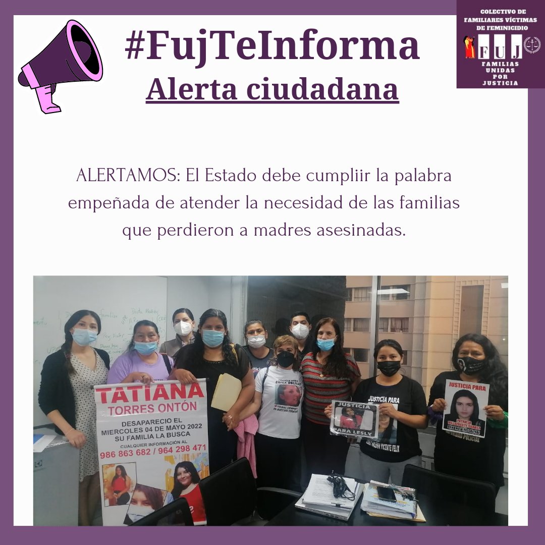 FamiliasNi's tweet photo. #FujTeInforma

Hacemos de conocimiento público, la reunión que el colectivo de Familiares de víctimas de Feminicidio  tuvo en el  Mimp para los avances del proyecto de ley que aseguré un subsidio en favor de los huérfanos por feminicidio. https://t.co/ICY3AspKOr