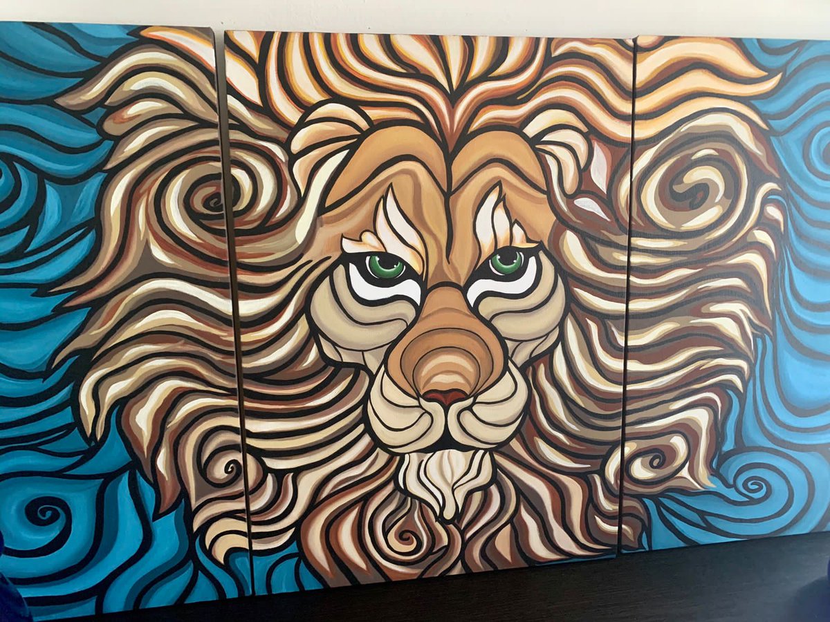 Vmonsart1's tweet photo. Uno de los primeros trabajos en vmonsart 
Regala arte para navidad! 🌲🎁
#Arte #Cuadros #Lienzos #Pinturas #Acrilico #animales #CDMX #Mexico #leon #felinos #Gatos #triptico #navidad #fiestas @tlacodelvalle @Tlaco_DelValle https://t.co/Dl3TVyObAT